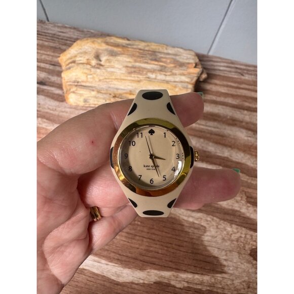 Kate Spade New York Beige & Black Polka Dot Silicone Watch With Gold Accents - Picture 7 of 7